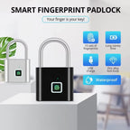 Outdoors Keyless USB Charging Smart Lock Fingerprint Padlock Waterproof Door Lock 0.2Sec Unlock Portable Anti-Theft Padlock Zinc